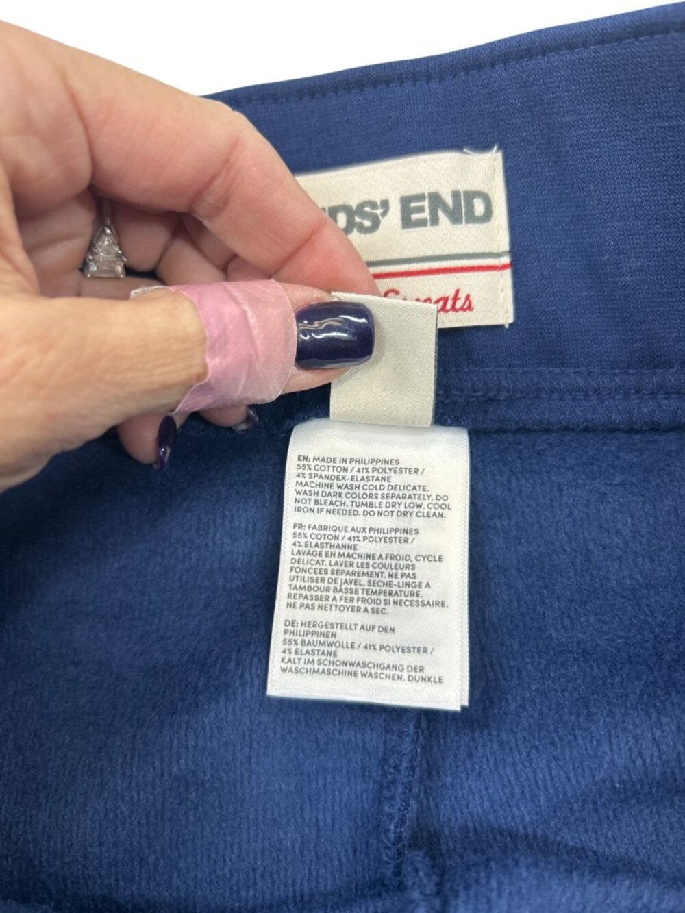 Lands’ End Navy Blue Knit Wide Leg Sweatpants Women's L  Comfortable Pull-On - Picture 9 of 10